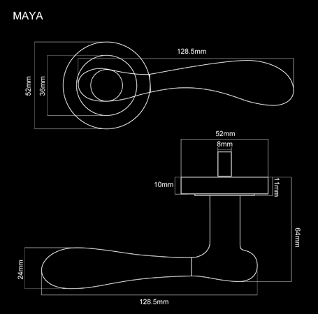 Fortessa Maya Lever Door Handles on Rose Dimensions